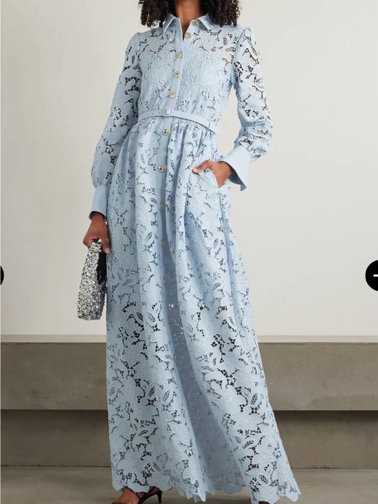 Self-Portrait Dresses & Skirts - Self-Portrait Light Blue Lace Maxi Shirt Dress with Belt